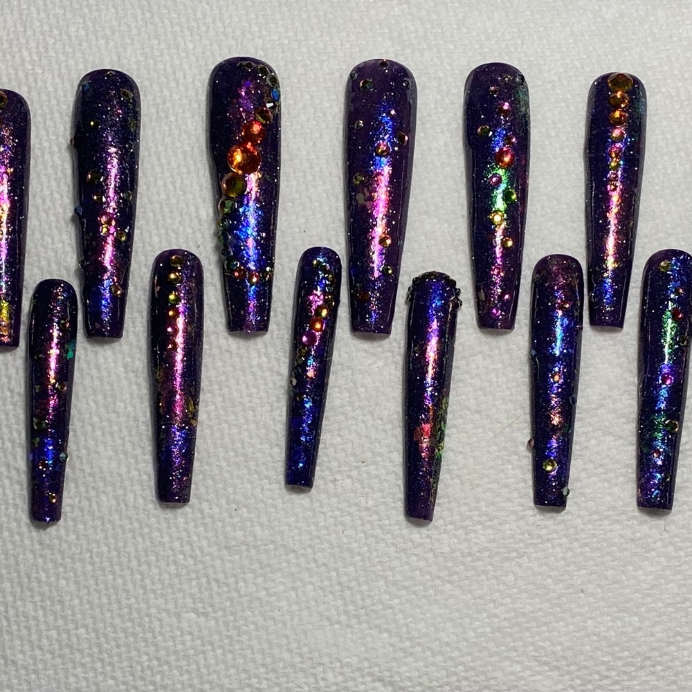 Luxury Press-On Gel Nails 3XL  Coffin/Ballerina Nebula